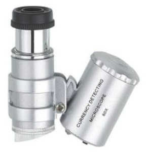 Mikroskop kieszonkowy, powiększenie 60X, PODŚWIETLENIE LED-UV