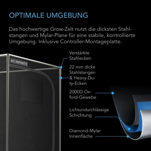 Growbox AC Infinity AI+ 90x90x180 cm – kompletny zestaw uprawowy 260W LED, wentylacja 150 mm, Controller AI+